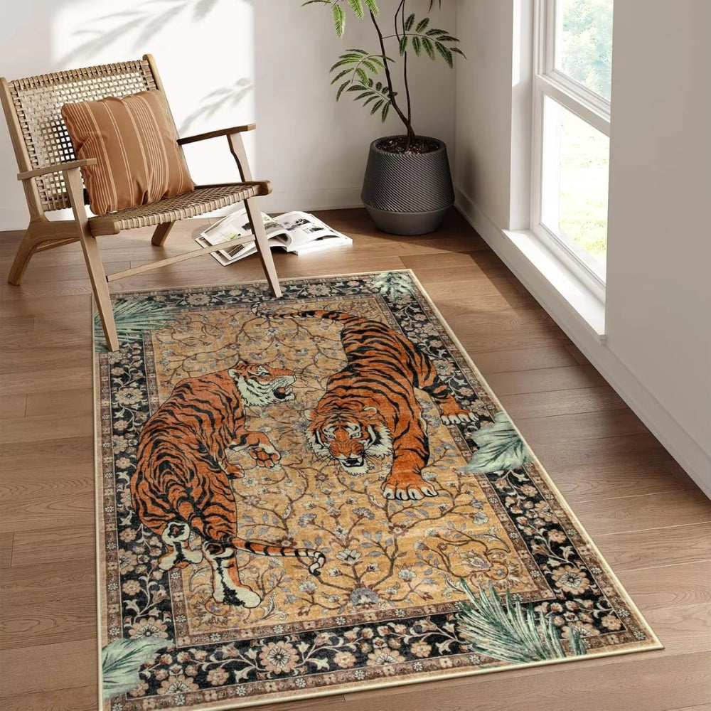 Elegant Tiger Print Living Room Rug