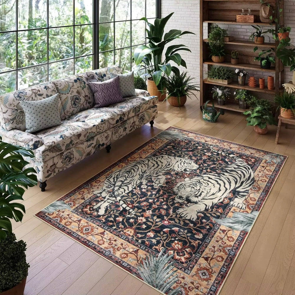 Elegant Tiger Print Living Room Rug