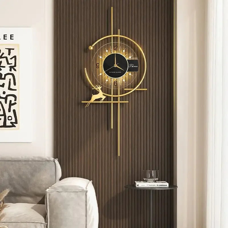 Modern Creative Wall Clock – Designer Clock with Golden Accents for Living Room