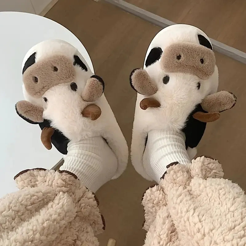 Funny Cow Slippers for Men and Women – Fluffy Winter Slippers, Comfortable and Warm, Non-Slip and Soft for Home