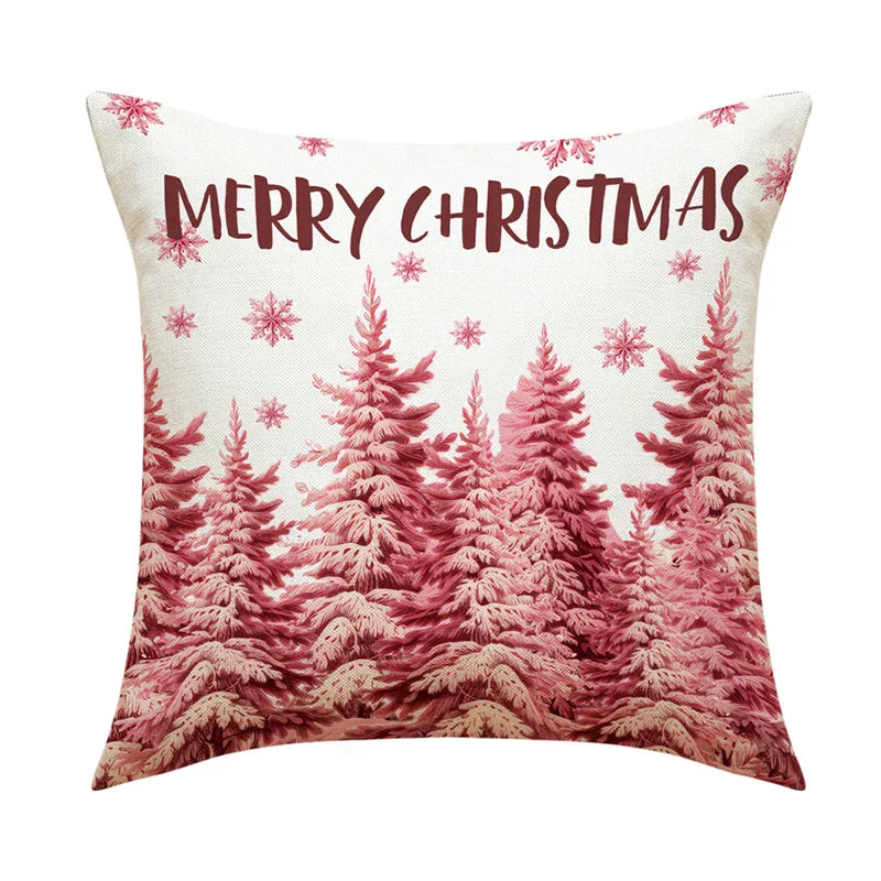 Christmas Cushion Covers 45x45 cm – Winter Decorative Pillow Cases for Sofa and Living Room, High-Quality Cotton, Christmas Design with Snowy Landscape