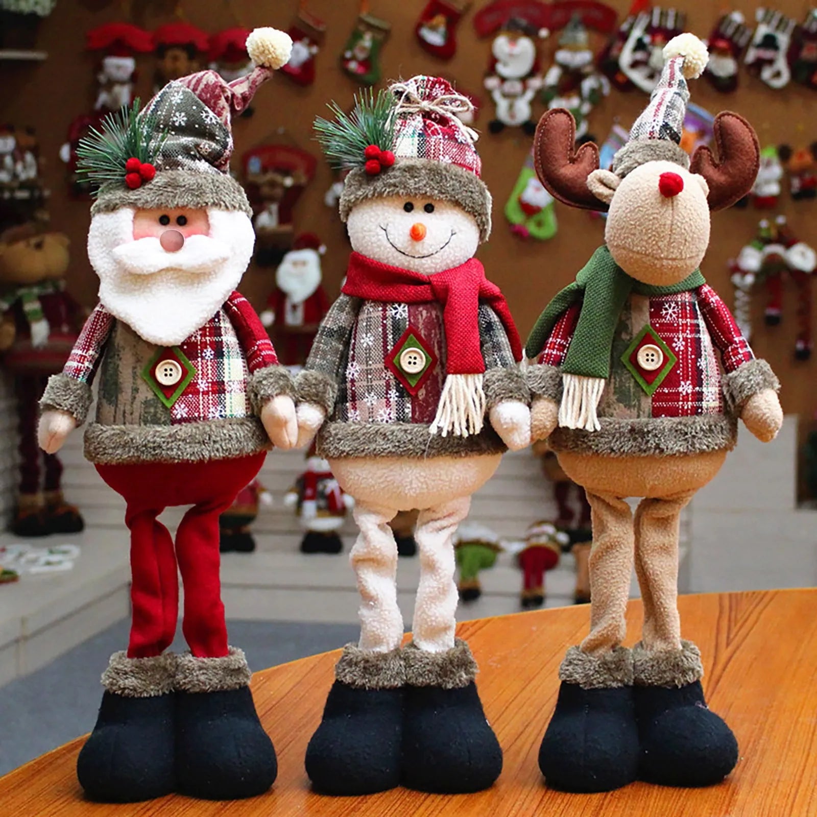 Christmas Plush Figures – Santa Claus, Snowman, and Reindeer for Children's Room Decoration