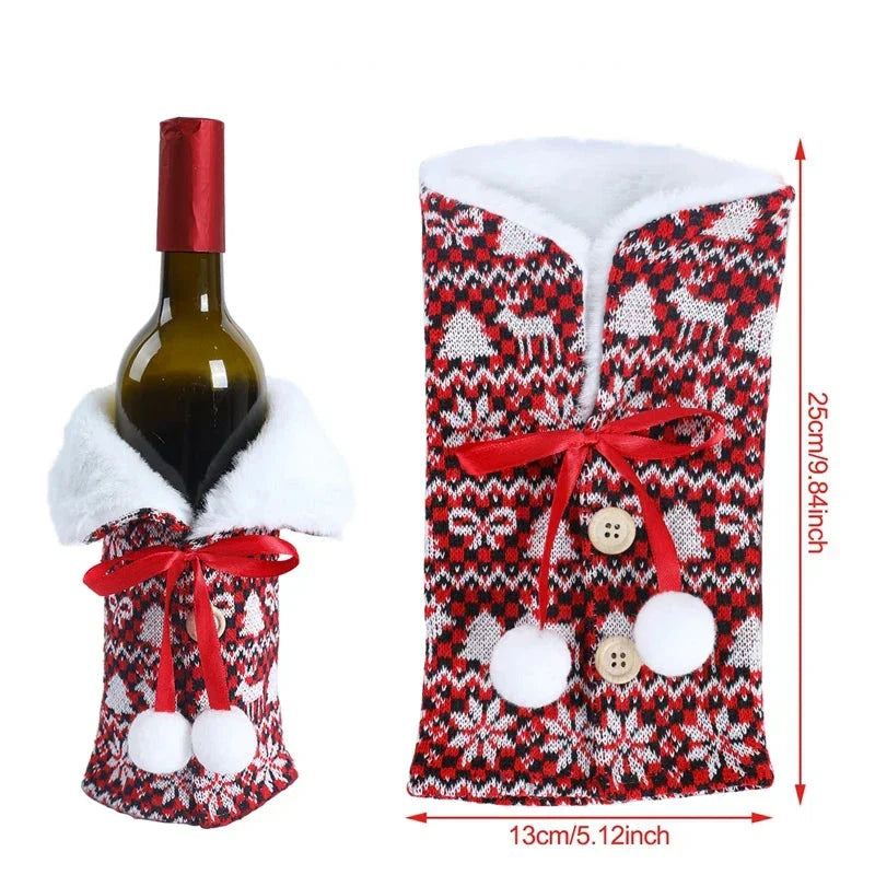 Christmas Bottle Cover with Fur Collar – Festive Cover for Wine Bottles, Gnome Decoration for Christmas, Perfect as Gift Wrapping