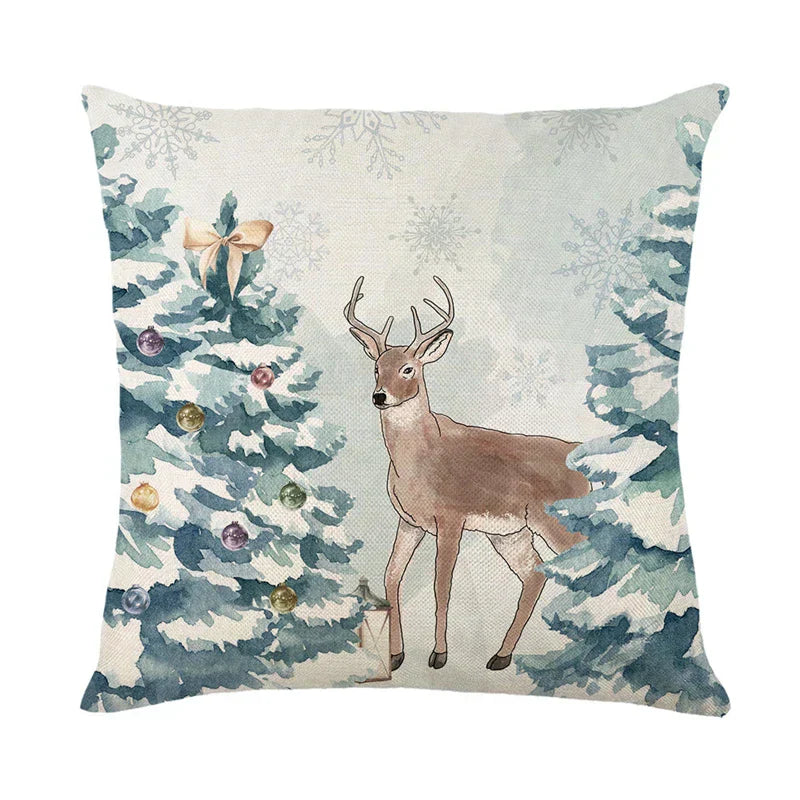 Christmas Cushion Covers 45x45 cm – Winter Decorative Pillow Cases for Sofa and Living Room, High-Quality Cotton, Christmas Design with Snowy Landscape