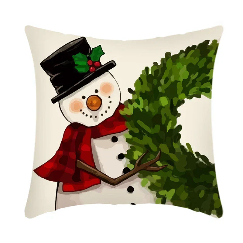 Christmas Cushion Covers 45x45 cm – Winter Decorative Pillow Cases for Sofa and Living Room, High-Quality Cotton, Christmas Design with Snowy Landscape