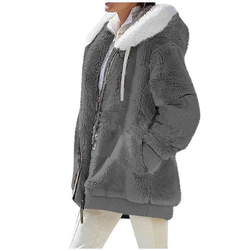 Fluffy Zip-Up Hoodie for Women - Warm Winter Jacket, Cozy Soft, Ideal for Cold Days