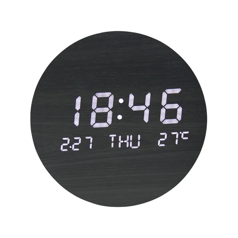 Modern Wooden Desk Clock with LED Display, Alarm, and Temperature Display – Stylish Digital Clock for Desk and Bedroom