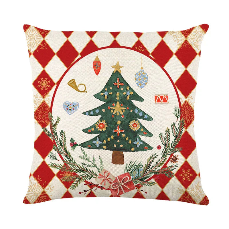 Christmas Cushion Covers 45x45 cm – Winter Decorative Pillow Cases for Sofa and Living Room, High-Quality Cotton, Christmas Design with Snowy Landscape