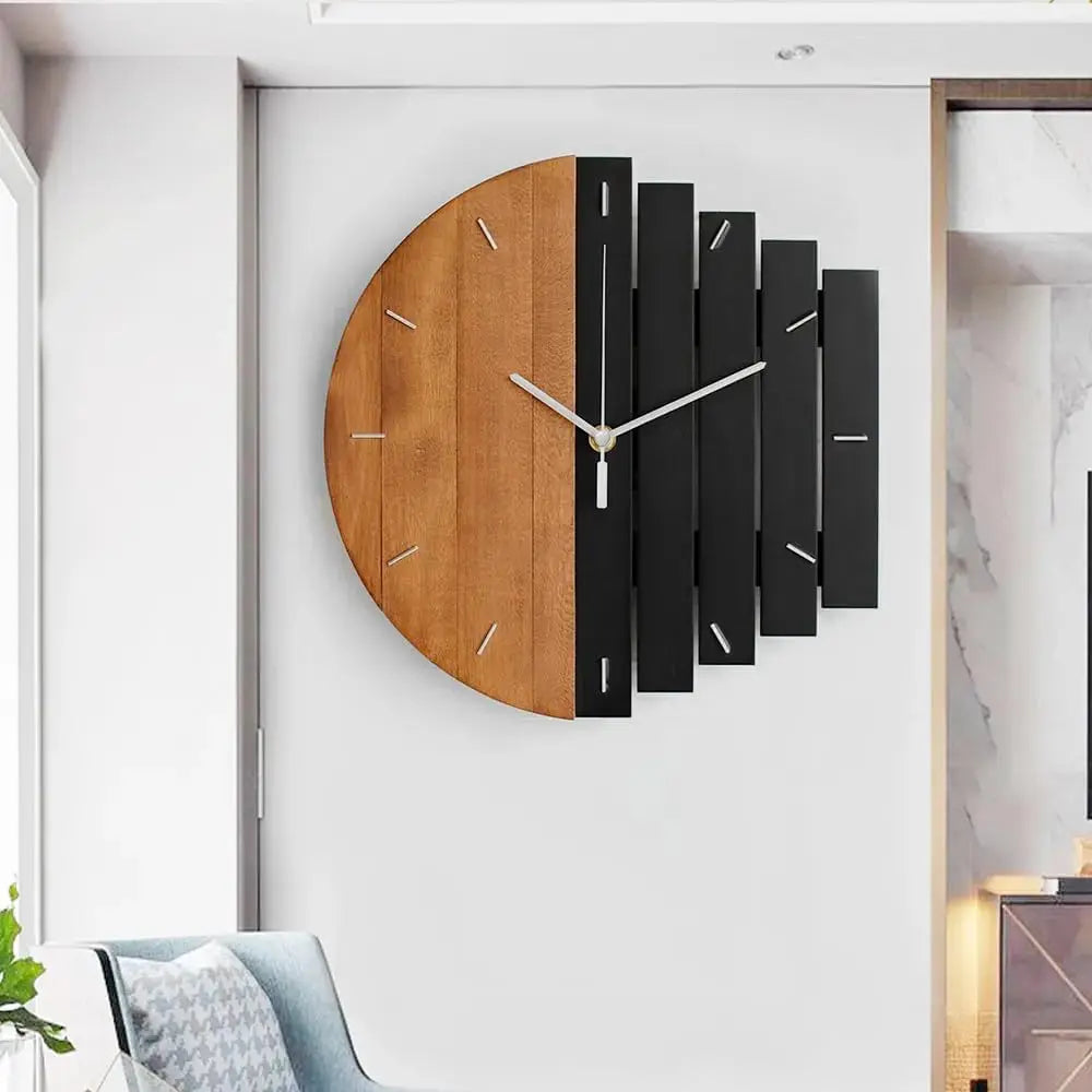 Modern 3D Wall Clock for Living Room – Elegant Decorative Clock with Gold Accents