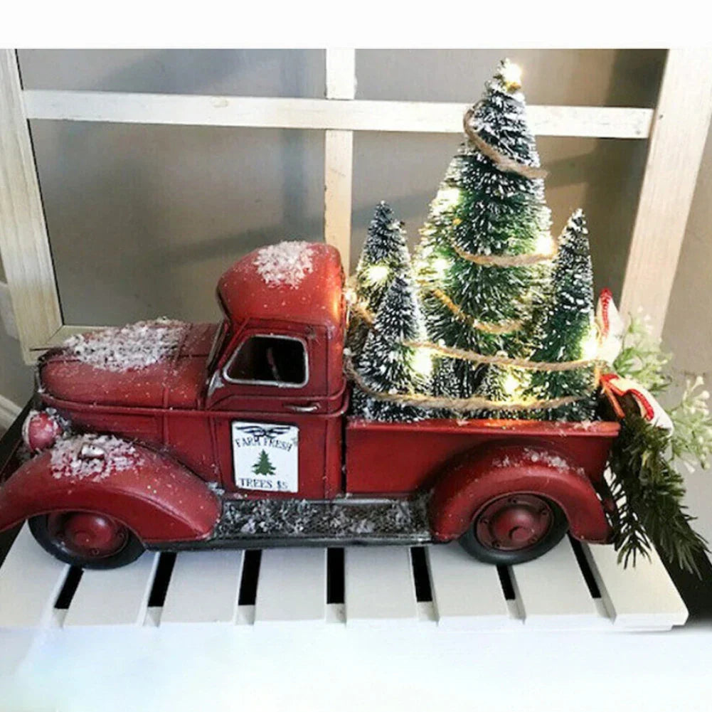 Red Christmas Decor Truck - Nostalgic Christmas Decoration with Christmas Tree