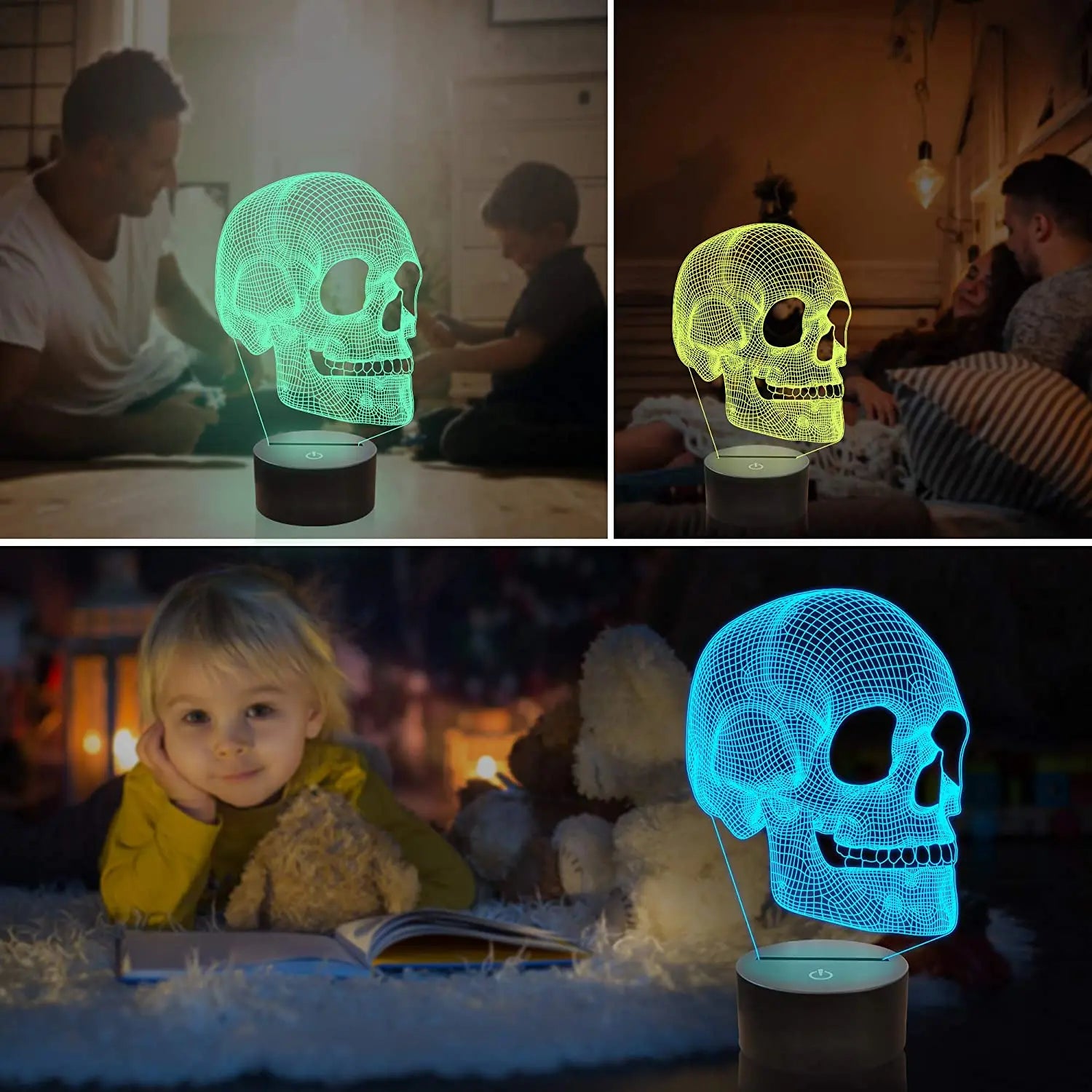 3D Skull LED Night Light for Kids - Colour Changing USB Lamp with Remote Control