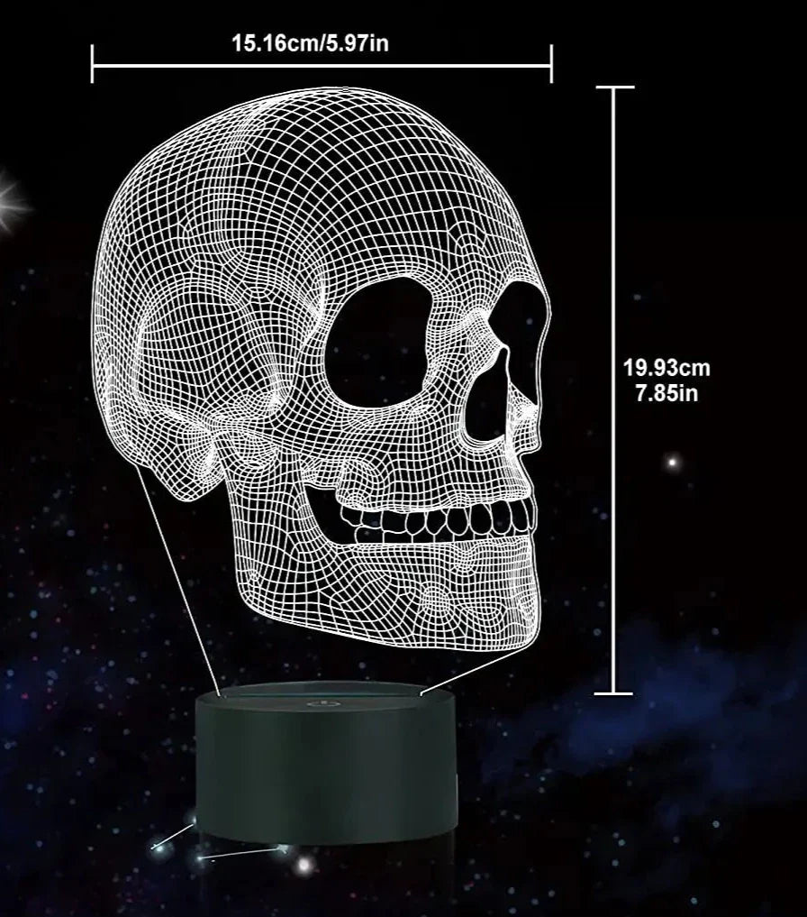 3D Skull LED Night Light for Kids - Colour Changing USB Lamp with Remote Control