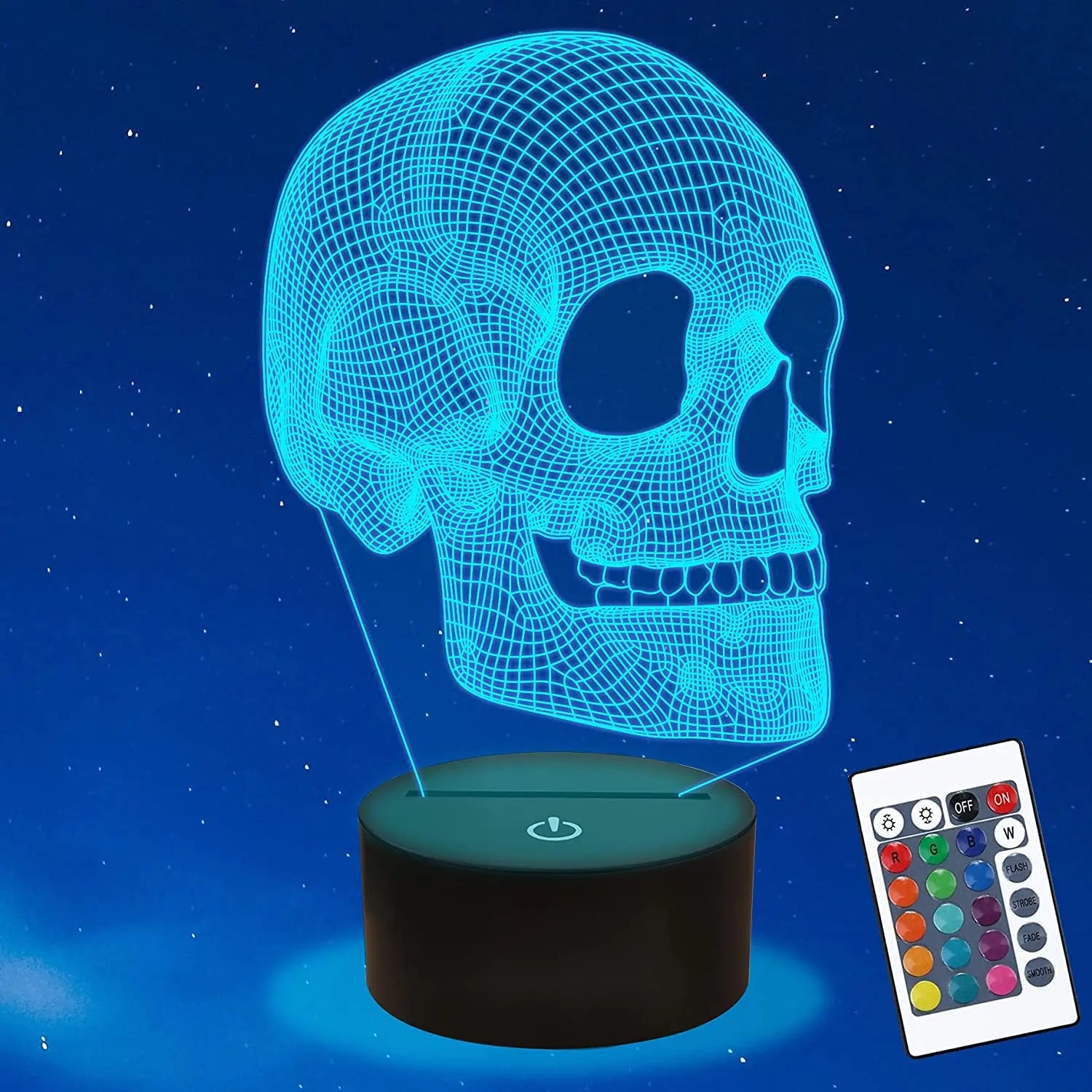 3D Skull LED Night Light for Kids - Colour Changing USB Lamp with Remote Control