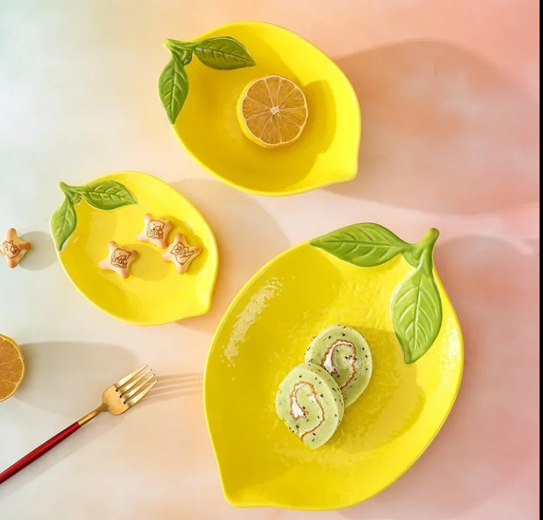 Lemon-Shaped Ceramic Dinnerware Set, Decorative Serving Bowls and Plates for the Dining Table