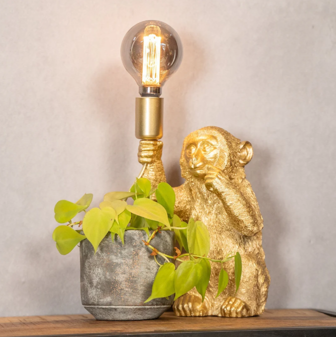 Charming Monkey Lamp with Blooming Accent