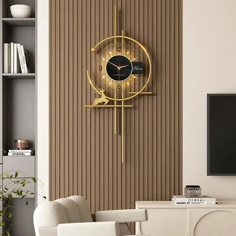 Modern Creative Wall Clock – Designer Clock with Golden Accents for Living Room