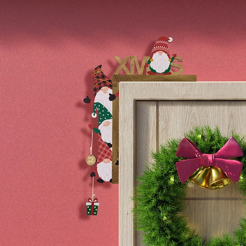 Wooden Christmas Decoration Door Frame – Festive Decor for Christmas with Santa and Christmas Tree