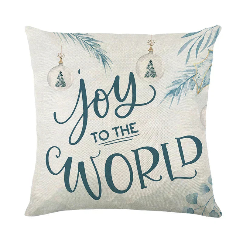 Christmas Cushion Covers 45x45 cm – Winter Decorative Pillow Cases for Sofa and Living Room, High-Quality Cotton, Christmas Design with Snowy Landscape