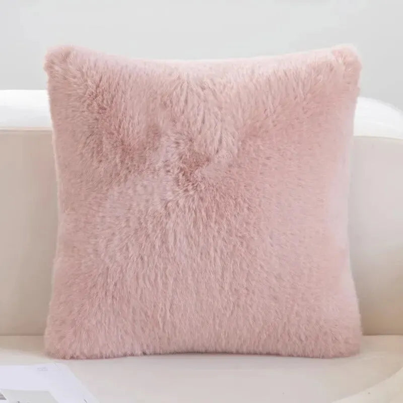 Soft Faux Fur Cushion Cover in Rabbit Fur Look – Fluffy Decoration for Living Room and Bedroom, Cozy Sofa Cushion for Style and Comfort