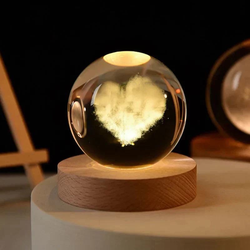 3D Crystal Night Light LED - Starry Sky Projector with Wooden Base, Romantic Lighting for Bedroom & Gifts