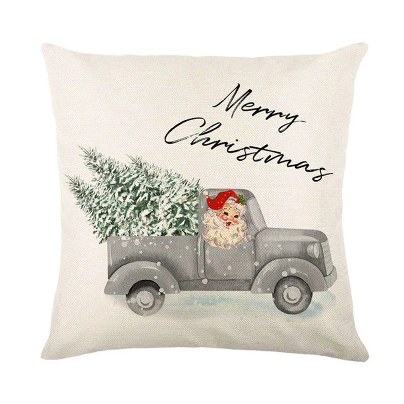 Christmas Cushion Covers 45x45 cm – Winter Decorative Pillow Cases for Sofa and Living Room, High-Quality Cotton, Christmas Design with Snowy Landscape