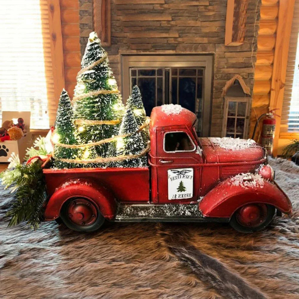 Red Christmas Decor Truck - Nostalgic Christmas Decoration with Christmas Tree