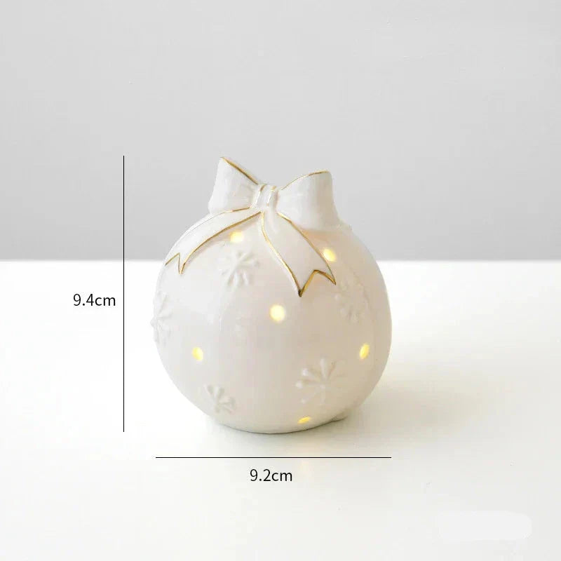 Ceramic Snowman Figurine with LED Lighting – Elegant Christmas Decoration for Windowsill, Living Room, and Festive Decor