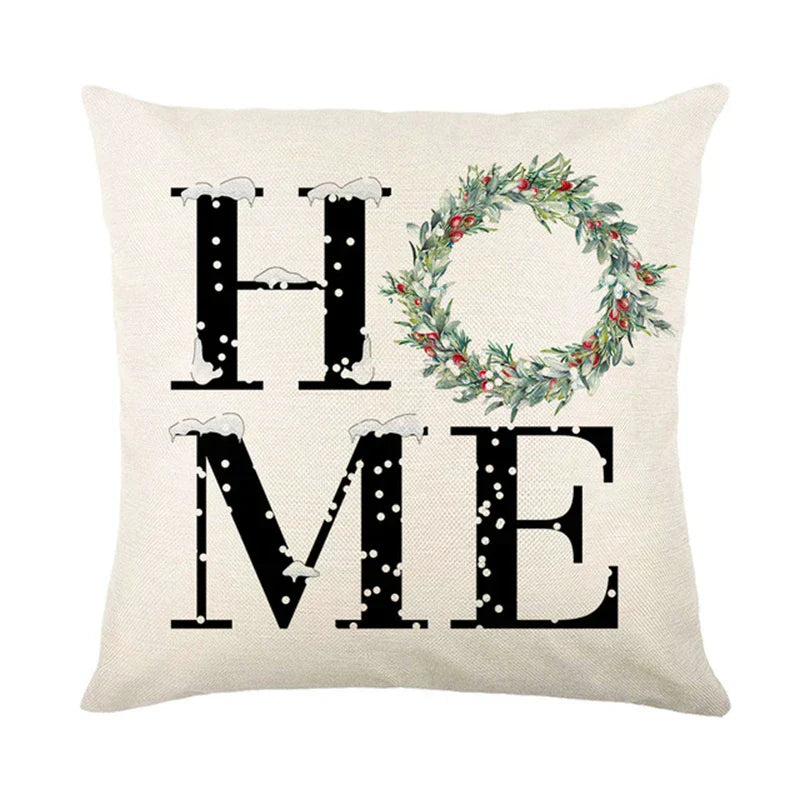 Christmas Cushion Covers 45x45 cm – Winter Decorative Pillow Cases for Sofa and Living Room, High-Quality Cotton, Christmas Design with Snowy Landscape