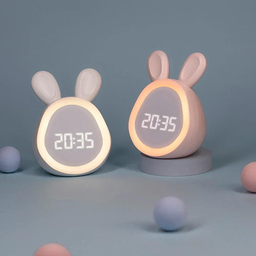 Cute Children's Alarm Clock with LED Display, Night Light, and Alarm – Bunny Shape for Boys and Girls, Ideal for Children's Room and Gentle Waking