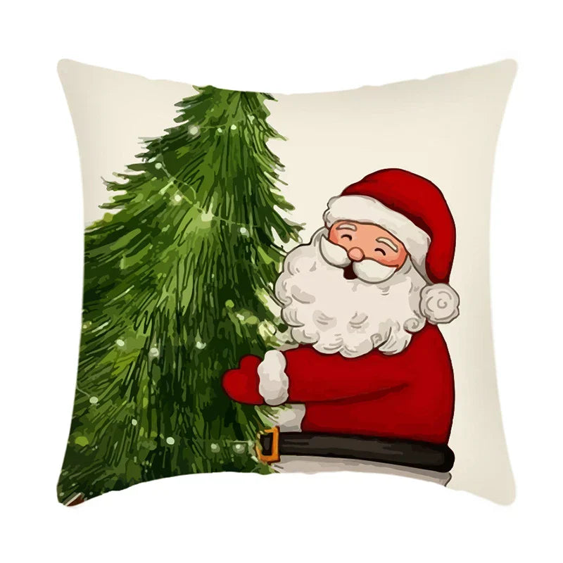 Christmas Cushion Covers 45x45 cm – Winter Decorative Pillow Cases for Sofa and Living Room, High-Quality Cotton, Christmas Design with Snowy Landscape