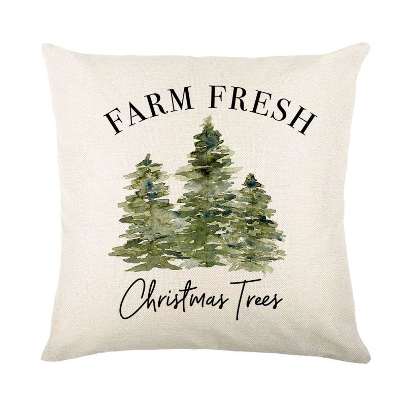 Christmas Cushion Covers 45x45 cm – Winter Decorative Pillow Cases for Sofa and Living Room, High-Quality Cotton, Christmas Design with Snowy Landscape