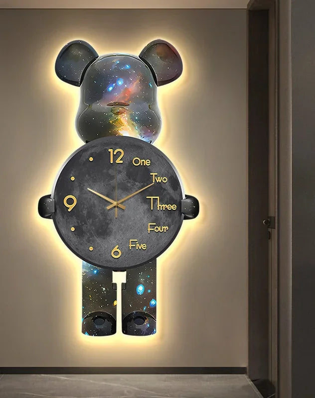 Modern Bear Wall Clock with LED Lighting – Stylish Clock for Living Room and Children's Room