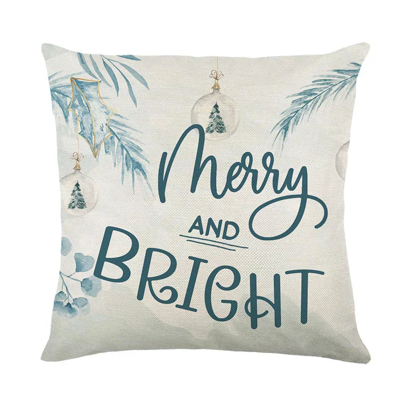 Christmas Cushion Covers 45x45 cm – Winter Decorative Pillow Cases for Sofa and Living Room, High-Quality Cotton, Christmas Design with Snowy Landscape