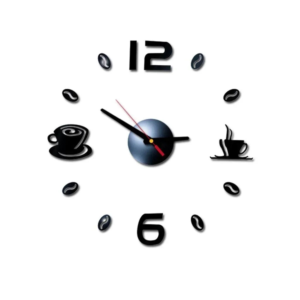 Modern Wall Sticker Clock with Coffee Cup Design – Stylish DIY Wall Clock for Kitchen and Living Room