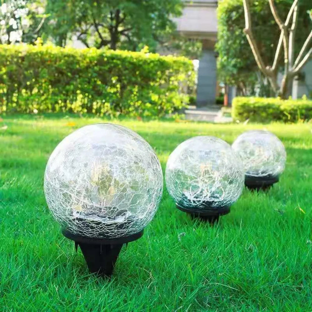 LED Garden Lights in Crackle Glass Design – Solar Ball Lamps for Outdoor Use and Decoration