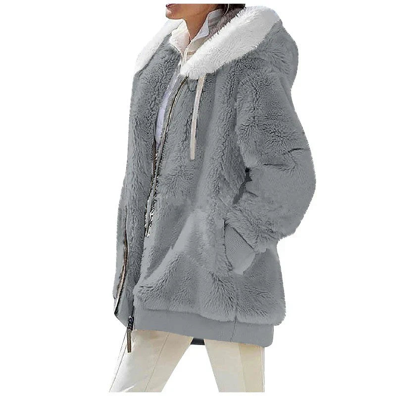 Fluffy Zip-Up Hoodie for Women - Warm Winter Jacket, Cozy Soft, Ideal for Cold Days