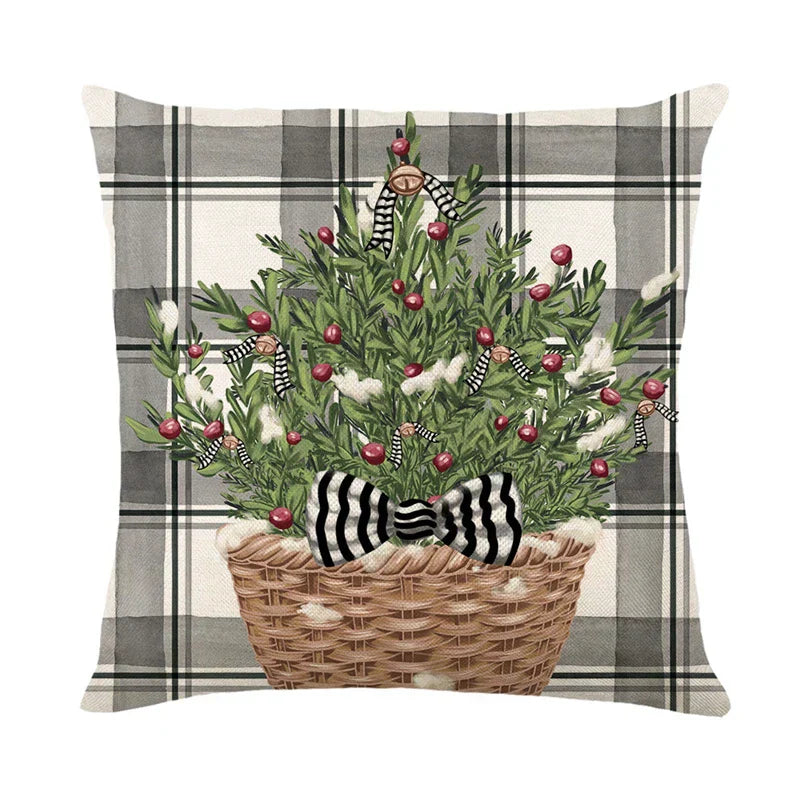 Christmas Cushion Covers 45x45 cm – Winter Decorative Pillow Cases for Sofa and Living Room, High-Quality Cotton, Christmas Design with Snowy Landscape