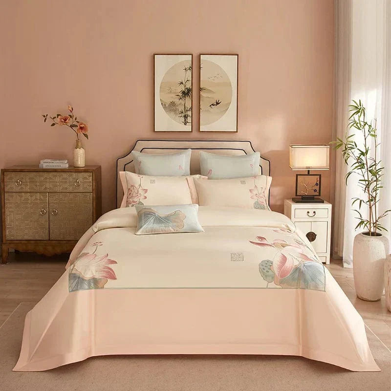 Elegant Duvet Cover Set Made of Fine Egyptian Cotton in Soft Pink for Luxurious Sleep Comfort