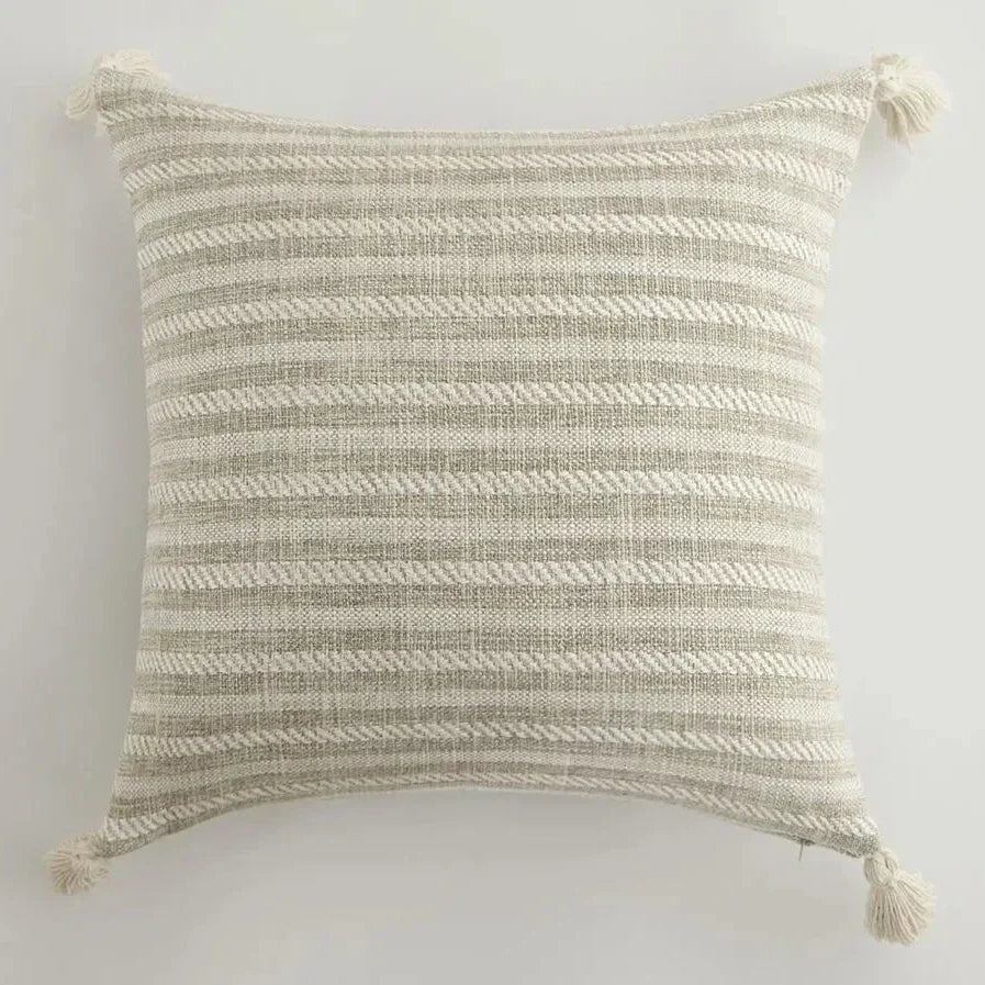 Cushion Cover with Check Pattern and Fringes – Decorative Linen Pillowcase for Living Room