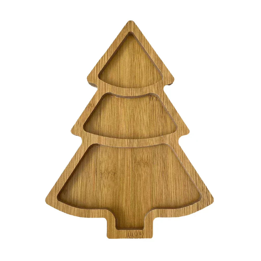 Christmas Serving Plate Made of Wood – Christmas Tree Design for Snacks and Pastries