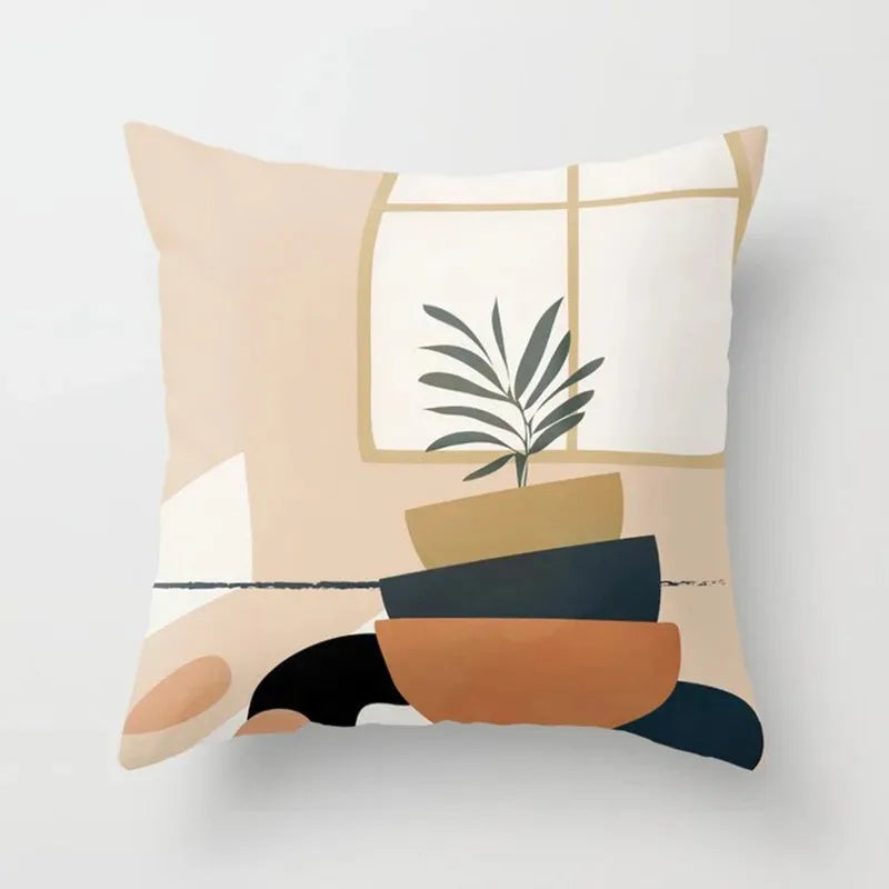 Cushion Cover with Plant Motif for Living Space – Modern Decorative Cushion Cover for Living Room Decoration