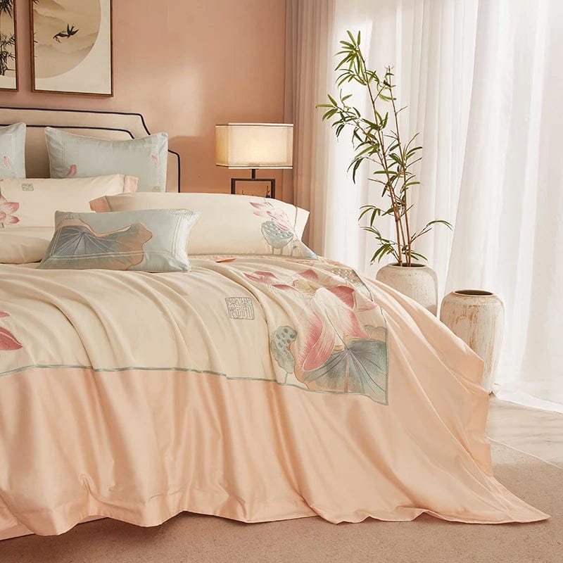 Elegant Duvet Cover Set Made of Fine Egyptian Cotton in Soft Pink for Luxurious Sleep Comfort