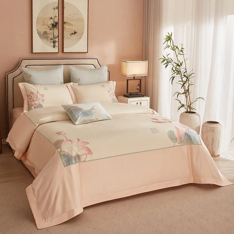 Elegant Duvet Cover Set Made of Fine Egyptian Cotton in Soft Pink for Luxurious Sleep Comfort