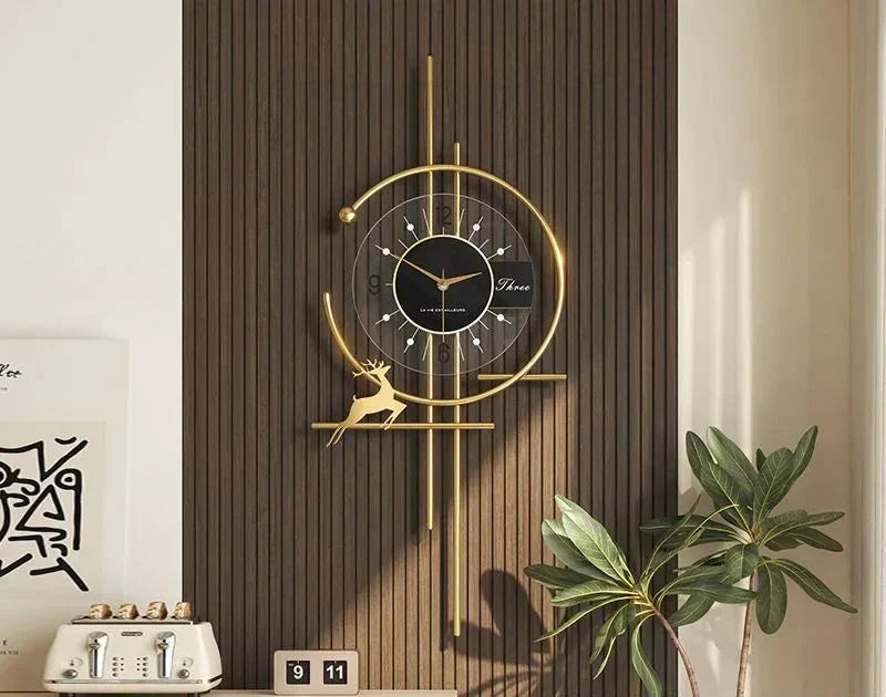 Modern Creative Wall Clock – Designer Clock with Golden Accents for Living Room