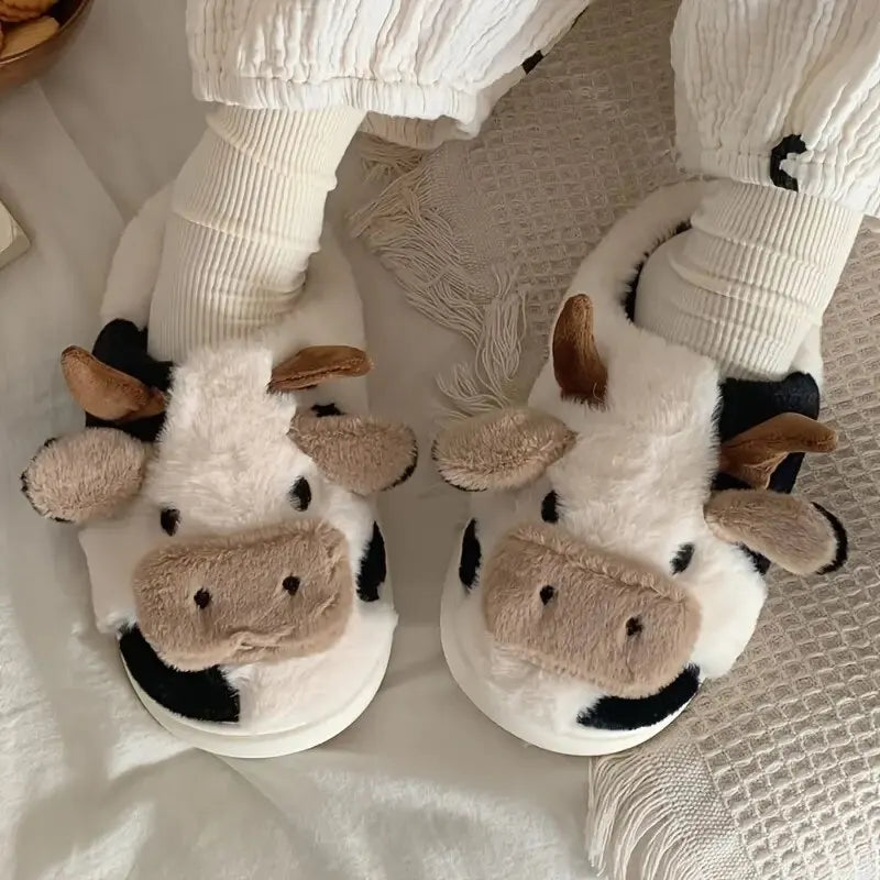 Funny Cow Slippers for Men and Women – Fluffy Winter Slippers, Comfortable and Warm, Non-Slip and Soft for Home