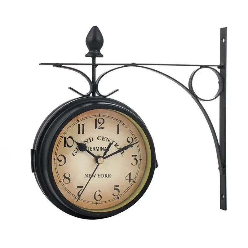 Vintage Double-Sided Wall Clock – Retro Iron Wall Clock for Living Room or Hallway