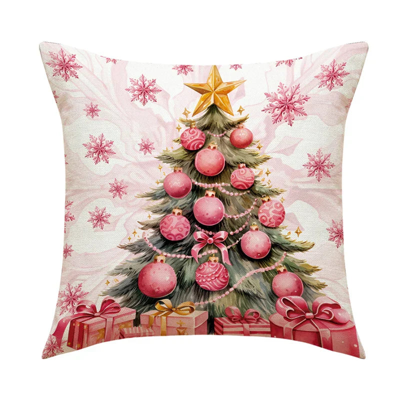 Christmas Cushion Covers 45x45 cm – Winter Decorative Pillow Cases for Sofa and Living Room, High-Quality Cotton, Christmas Design with Snowy Landscape