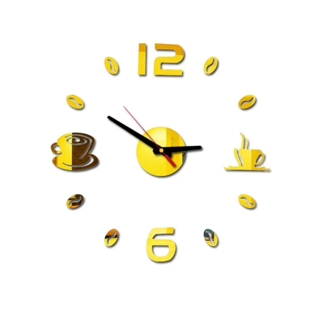 Modern Wall Sticker Clock with Coffee Cup Design – Stylish DIY Wall Clock for Kitchen and Living Room