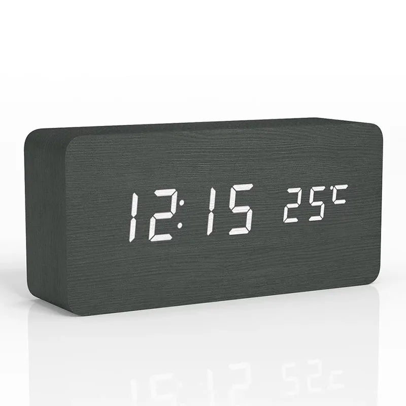 Digital LED Wooden Clock with Temperature Display, Alarm Function, and Modern Design – Perfect for Bedroom or Office, Energy-Saving and Stylish