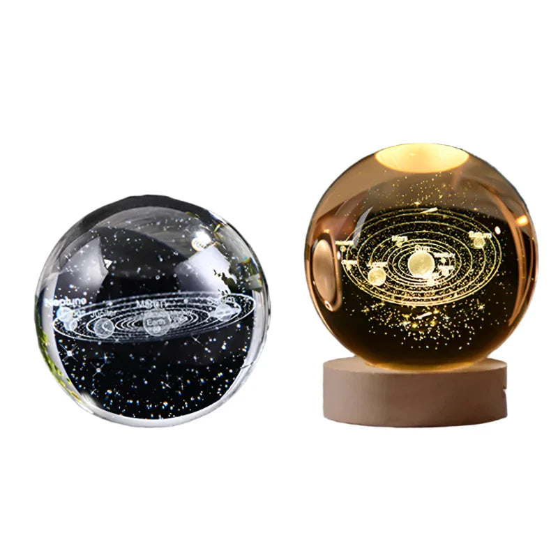 3D Crystal Night Light LED - Starry Sky Projector with Wooden Base, Romantic Lighting for Bedroom & Gifts